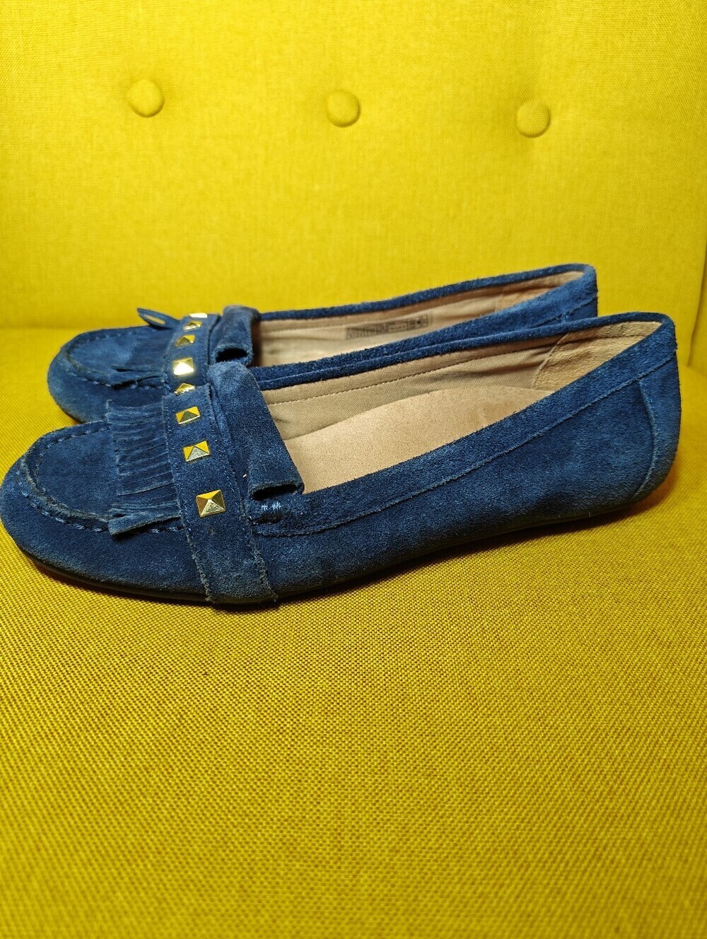Vionic Thera Supportive Suede Navy Moccasin Ballet Slip On Flats Loafer 8.5